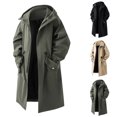 thumbnail image 1 of Miqool Mens Hooded Windbreaker Jacket Belted Mid Length Zip Up Long Sleeve Trench Coat with Pockets Fall Winter M-3XL, 1 of 4