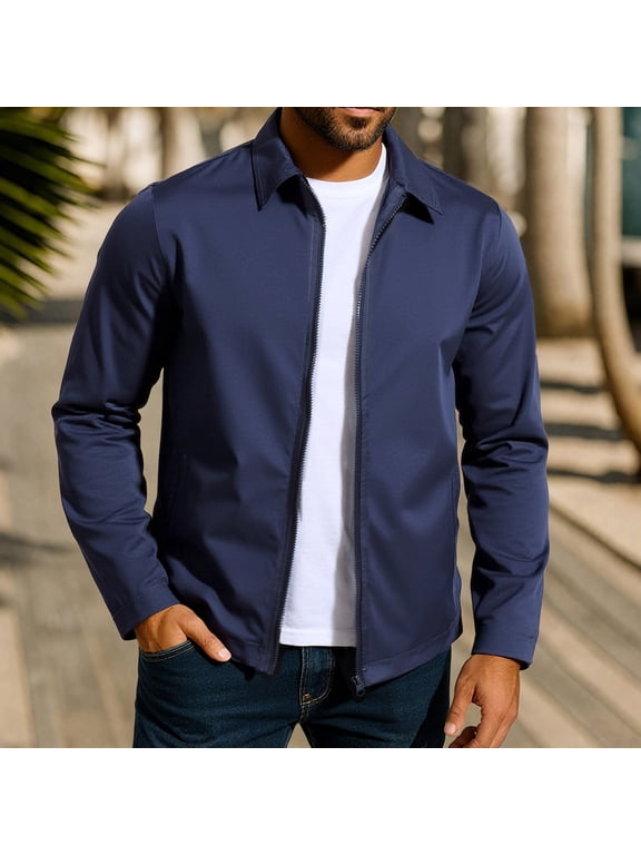 Mens Jackets Casual Stylish Windbreakers Lightweight Track Jacket Laydown Collar Fall Golf Coats