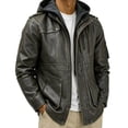 thumbnail image 1 of Miqool Mens Leather Motorcycle Jacket Pu Leather Windproof Fall Winter Coats Riding Moto Biker Jacket with Removable Hood and Multi Pockets, 1 of 8