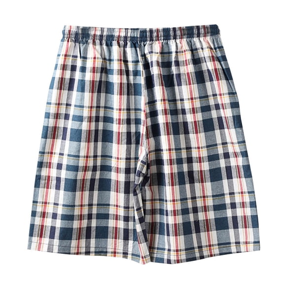Miqool Mens Plaid Pajama Shorts Elastic Waist Pajama Bottoms Pjs Lounge Sleep Shorts Casual Loose Fit Board Shorts Summer Beach Shorts with Pockets