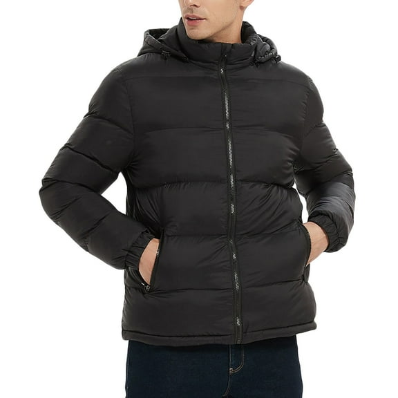 Miqool Mens Puffer Jacket Fleece Lined Water Resistant Hooded Full Zip Mid-Weight Warm Insulated Winter Coat