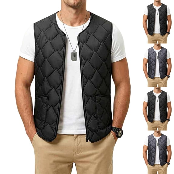 Miqool Mens Quilted Waistcoat Lightweight Zip Up Sleeveless Outdoor Vest for Hiking Commutes with Side Pockets