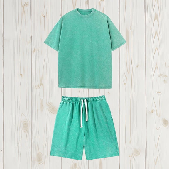 Miqool Mens Short Sets 2 Piece Outfits Summer Tracksuits Casual Short Sleeve Crewneck T Shirt and Drawstring Shorts Sets Sweatsuits Loungewear