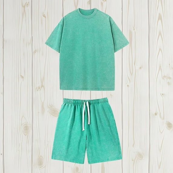 Miqool Mens Short Sets 2 Piece Outfits Summer Tracksuits Casual Short Sleeve Crewneck T Shirt and Drawstring Shorts Sets Sweatsuits Loungewear