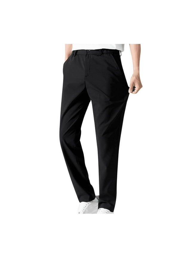 Mens Stretch Golf Pants Business Casual Straight Leg Flat-Front Dress Pants Elastic Waist Lightweight Tapered Work Pants