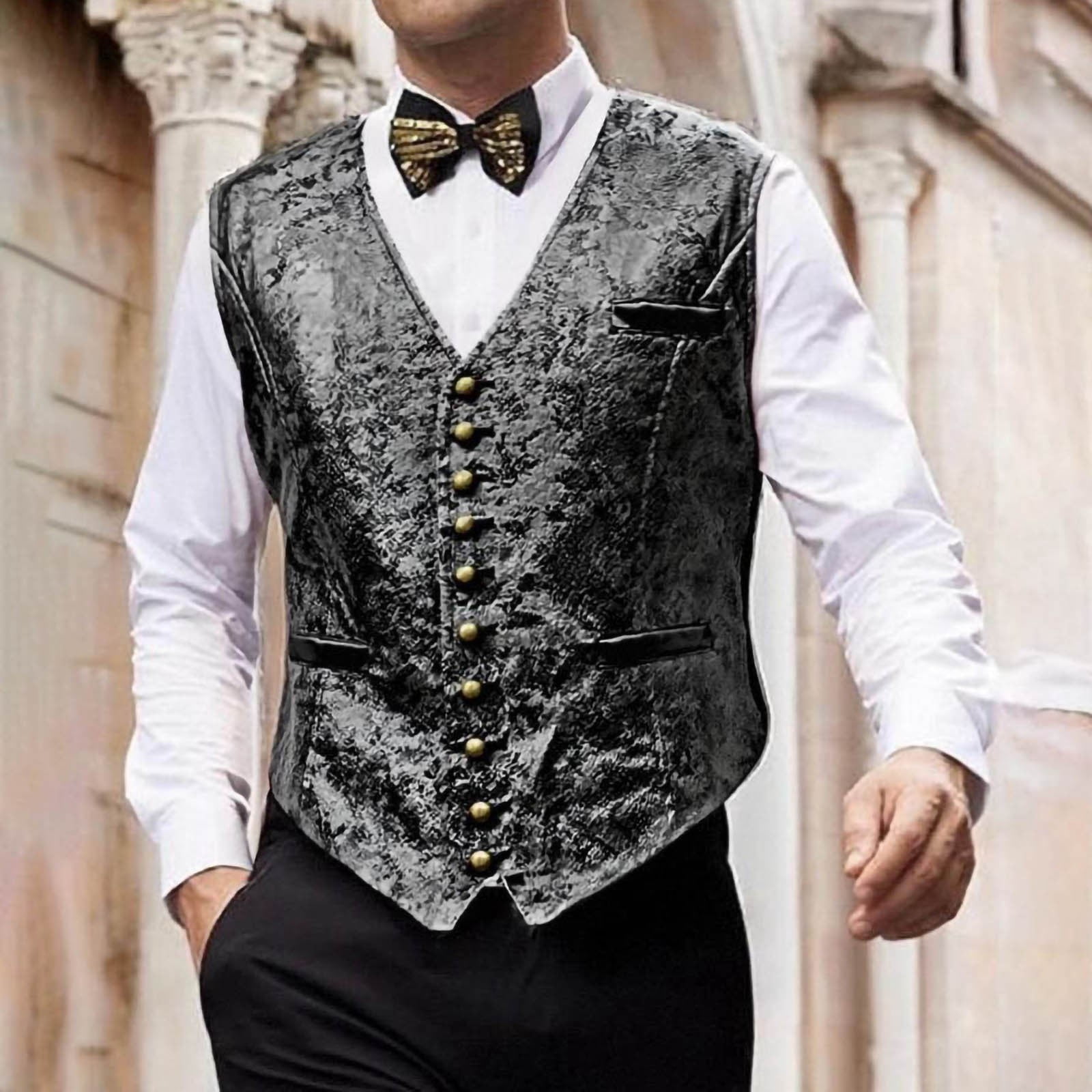 Miqool Mens Suit Vest Velvet Hot Stamped Waistcoat Formal Paisley