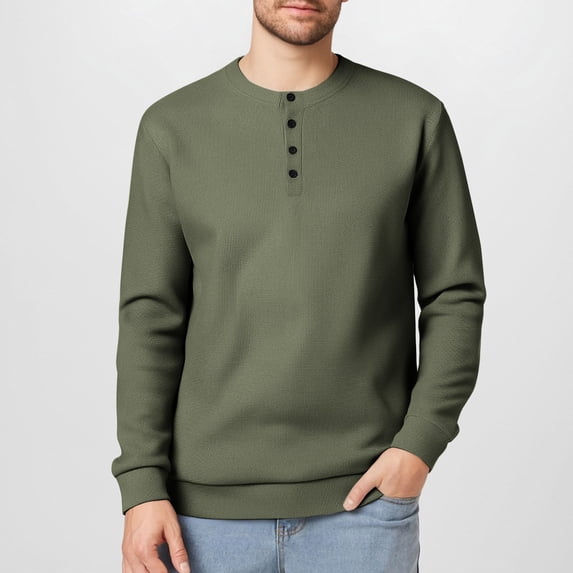 Miqool Mens Sweaters Casual Waffle Pullover Sweater Button Crewneck Textured Knit Fashion Sweaters