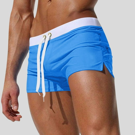 Miqool Mens Swim Trunks with Zipper Pocket, Drawstring Quick Dry Beach Shorts Square Leg Swim Briefs Athletic Swimwear Bathing Suit Swimming Shorts