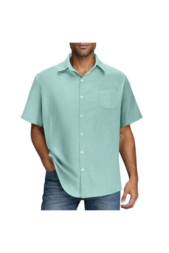 Mens Textured Button Down Shirts Short Sleeve Wrinkle Free Business Casual Dress Shirt Vacation Wedding Shirt Beach Summer Tops