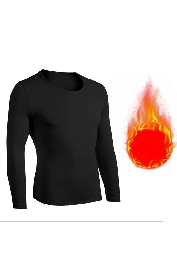 Mens Thermal Long Sleeve Shirt Lightweight Undershirt Crewneck Fleece Underwear Tops Soft Base Layer