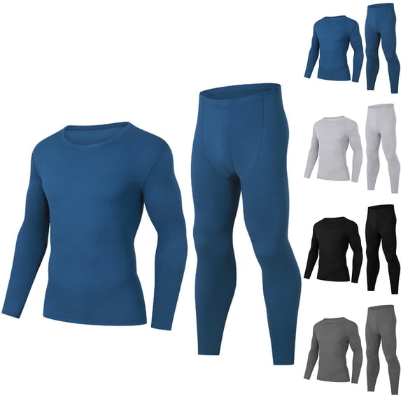 Miqool Mens Thermal Underwear Set 2-Piece Stretch Soft Base Layer Warm Breathable Shirt and Bottoms Running Gym Yoga Sports