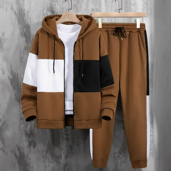 Miqool Mens Tracksuit 2 Piece Set Color Block Fleece Winter Casual Outfits Full Zip Hoodie Sweatshirt and Sweatpants Sweatsuit