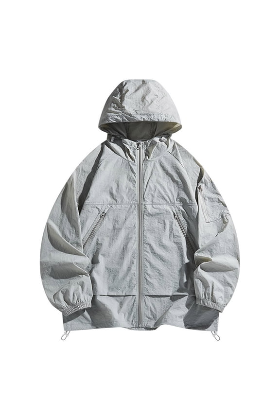 Mens UPF 50+ UV Sun Protection Hoodie Jacket Lightweight Quick Dry Full Zip Long Sleeve Breathable Packable Outdoor Fishing Hiking Sun Shirts with Zipper Pockets