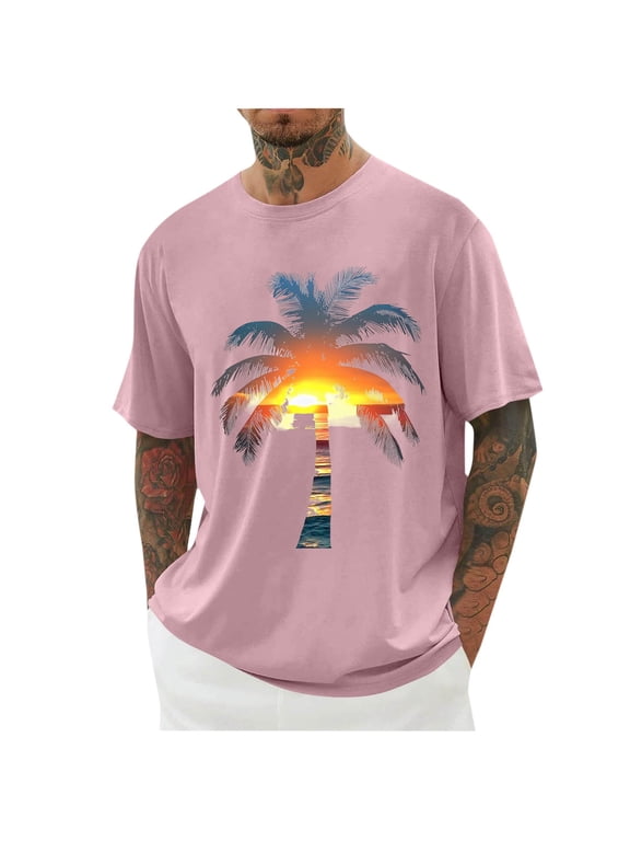 Mens and Big Mens Graphic T-Shirts Casual Loose Fit Oversized Hawaiian Beach Shirts Crew Neck Short Sleeve Summer Tee Tops
