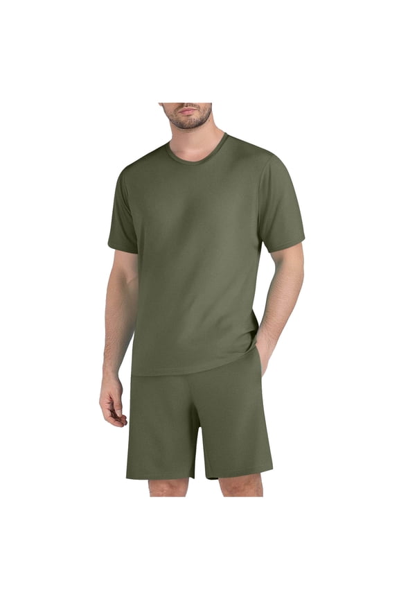 Mens and Big Mens Short Sets 2 Piece Outfits Casual Crewneck T Shirt and Shorts Set Summer Tracksuits with Pockets