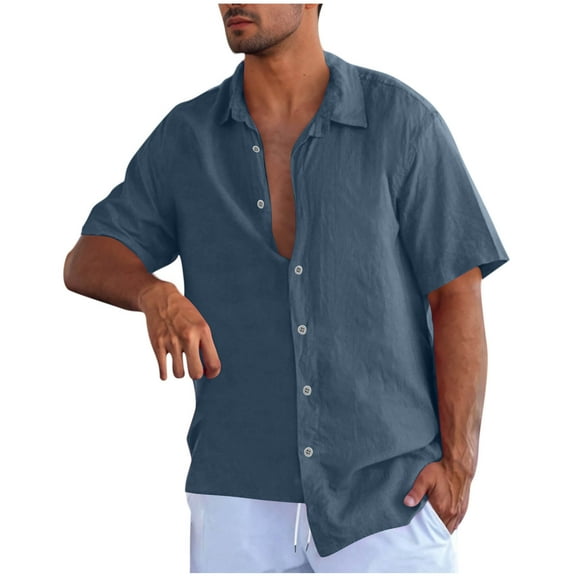 Miqool Mens and Big Mens Short Sleeve Dress Shirts Summer Casual Button Down Shirts Solid Formal Shirt Vacation Beach Shirts