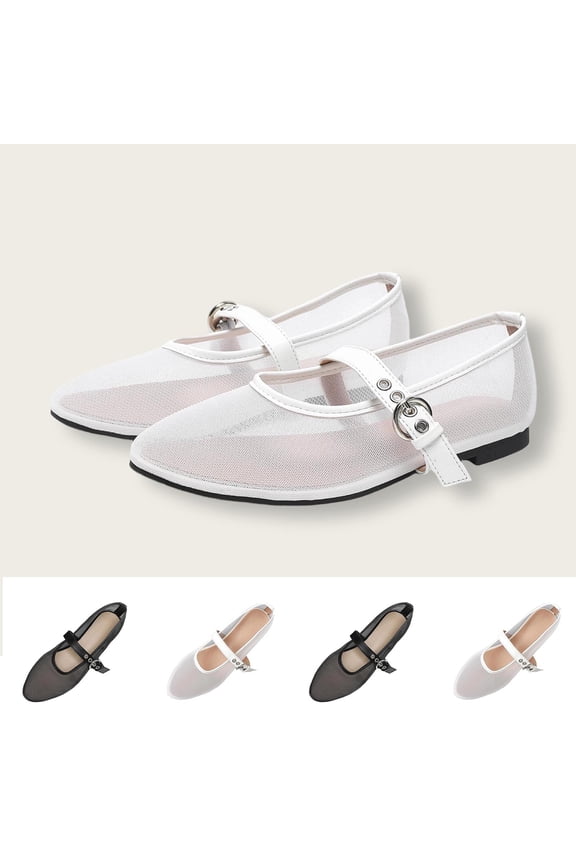 Mesh Ballet Flats for Women Round Toe Vintage Mary Jane Buckle Strap Breathable Spring Casual Dress Flat Shoes