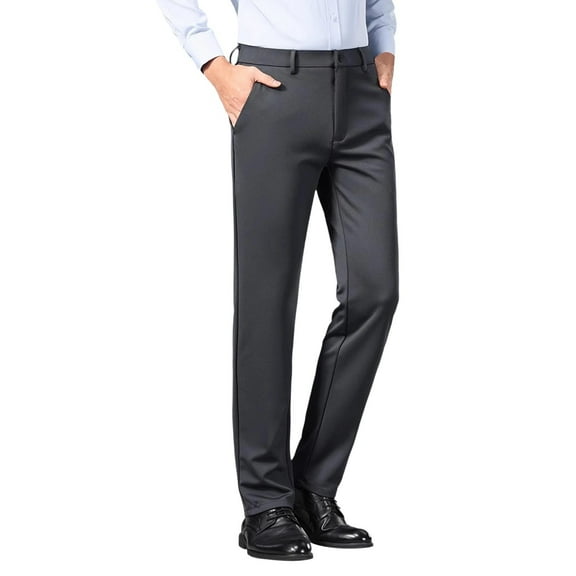 Miqool Men's Classic Fit Flat Front Dress Pants Straight Fit Wrinkle Free Stretch Formal Business Casual Suit Pants with Pockets