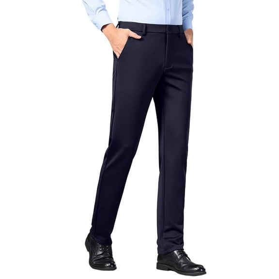 Miqool Men's Classic Fit Flat Front Dress Pants Straight Fit Wrinkle Free Stretch Formal Business Casual Suit Pants with Pockets
