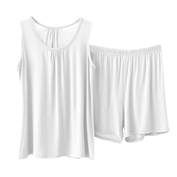 Miqool Modal Pajamas for Women Set 2 Piece Pjs Sleepwear Sleeveless Tank Tops and Shorts Sets Soft Comfy Lounge Sets 1X-5X