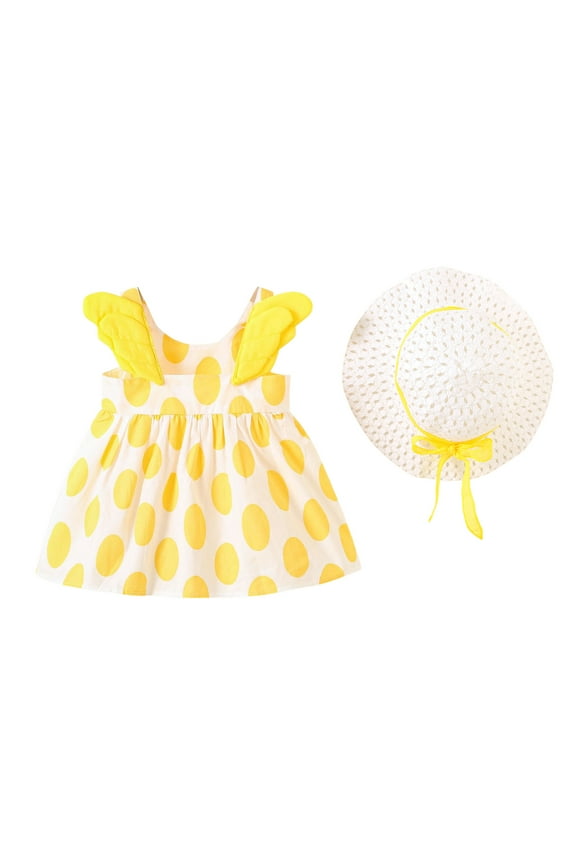 Newborn Infant Baby Girls Sleeveless Sundress with Sun Hat Birthday Party 2Pcs Summer Clothes Outfits for 6Months-3Years