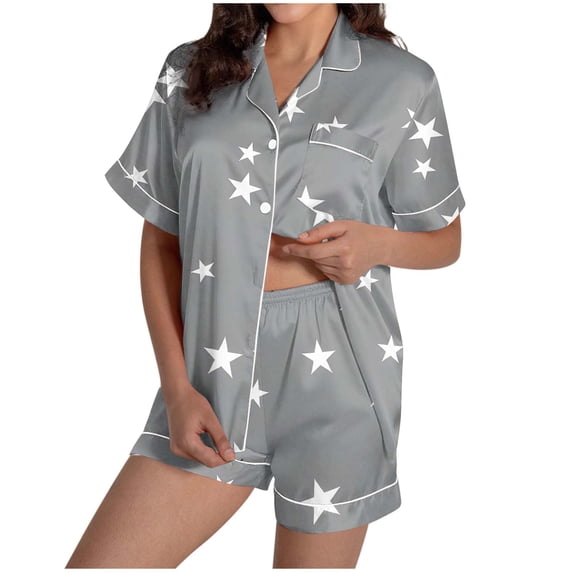 Miqool Pajamas for Women Printed Pjs Short Set 2 Piece Button Up Soft Lounge Sets Short Sleeve Lightweight Sleepwear S-XXL