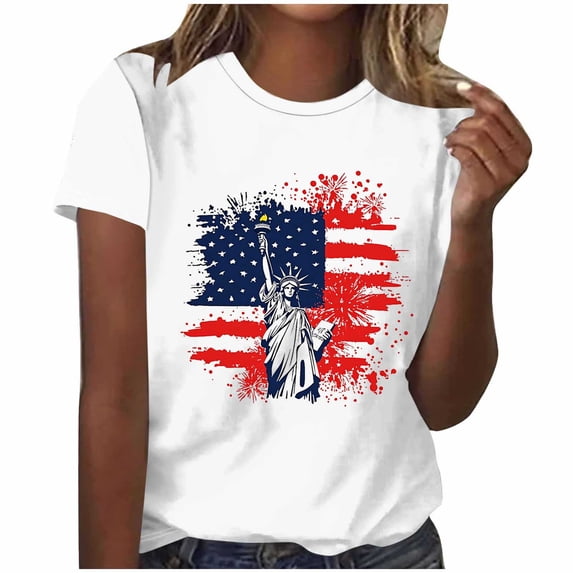 Miqool Patriotic Shirts for Women 4th of July T Shirts Casual Short Sleeve Crewneck Tunic Tops Graphic Tees Memorial Day Gifts