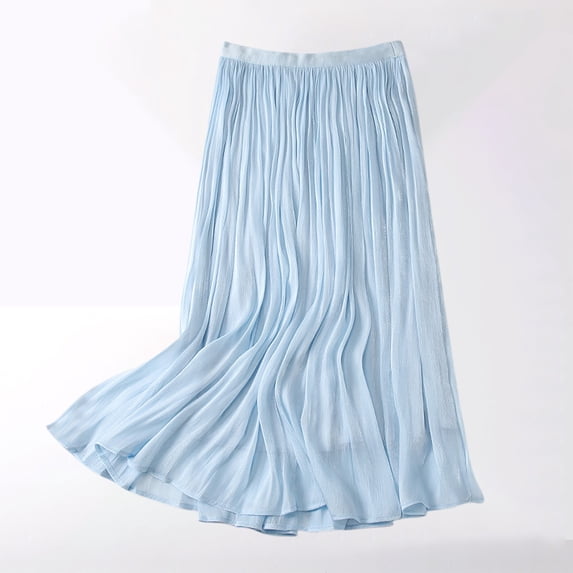 Miqool Pleated Midi Skirts for Women Casual Long A-line High Elastic Waisted Party Skirts
