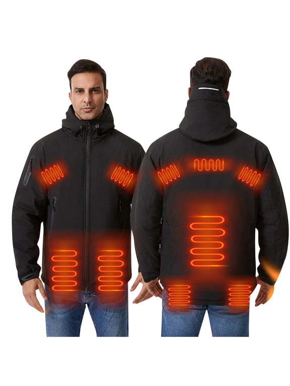 Plus Size Unisex USB Heated Hooded Jacket with 10 Heating Zones and Smart Temperature Control, Full-Zip Thermal Windproof Coat for Men Women Motorcycle Camping Fishing Skiing