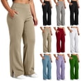 thumbnail image 1 of Miqool Plus Size Wide Leg Pants for Women High Waisted Yoga Pants with Side Pockets Split Hem Elastic Waist Casual Work Trousers, 1 of 8