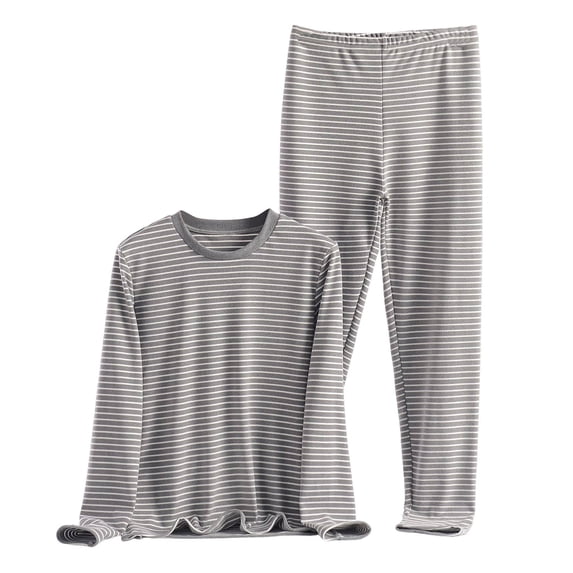 Miqool Plus Size Women's Striped Pajama Sets Round Neck Long Sleeve Warm Soft Comfy Pjs Loungewear 2 Piece Winter Sleepwear