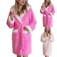 thumbnail image 1 of Miqool Plush Hooded Midi Robes for Women Long Sleeve Color Block Soft Fleece Cozy Robe Thicker Warm Bathrobes with Pockets, 1 of 7