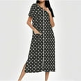 thumbnail image 1 of Miqool Polka Dots Zipper Front Robes for Women Long House Coat Full Length Nightgown with Pockets Short Sleeve Loungewear, 1 of 7