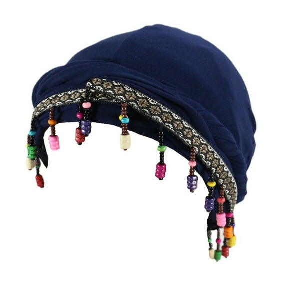 Miqool Pre-Tied Turban for Men & Women Satin Lined Durag Vintage Twist Head Wraps Beading Tassels Braid Sleep Caps Chemo Headwear