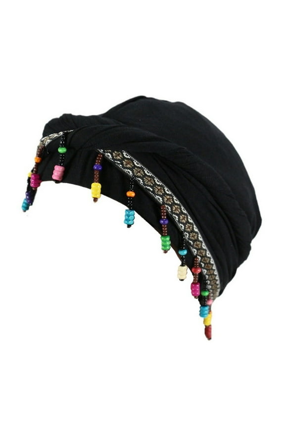 Pre-Tied Turban for Men & Women Satin Lined Durag Vintage Twist Head Wraps Beading Tassels Braid Sleep Caps Chemo Headwear
