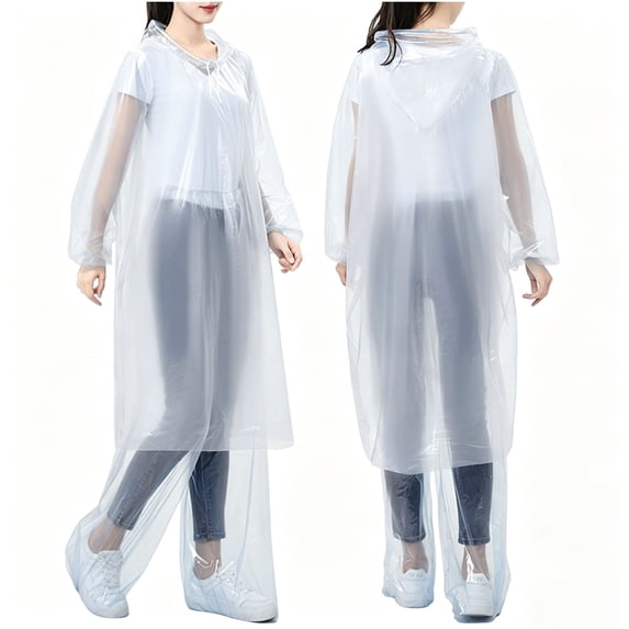 Miqool Rain Ponchos with Shoe Covers Full-Body Waterproof Long Hooded Emergency Raincoats for Camping Hiking Travelling, Clear