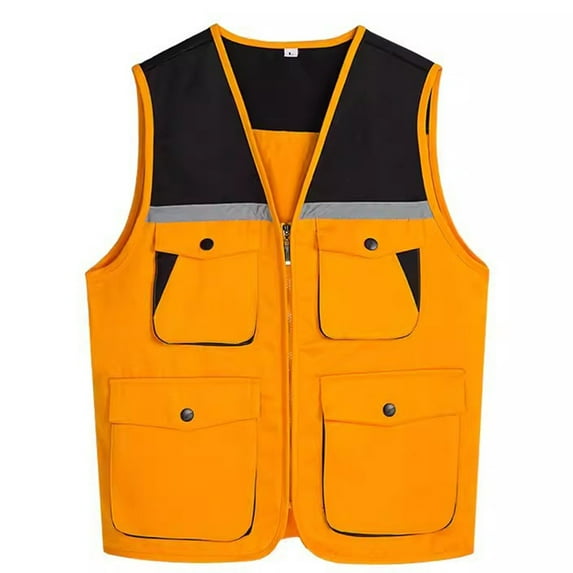 Miqool Safety Vests for Men & Women with Reflective Strips and Zipper, Color Block High Visibility Casual Lightweight Outdoor Fishing Work Travel Photo Cargo Vest Jacket with Multi Pockets