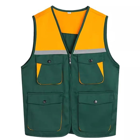 Miqool Safety Vests for Men & Women with Reflective Strips and Zipper, Color Block High Visibility Casual Lightweight Outdoor Fishing Work Travel Photo Cargo Vest Jacket with Multi Pockets