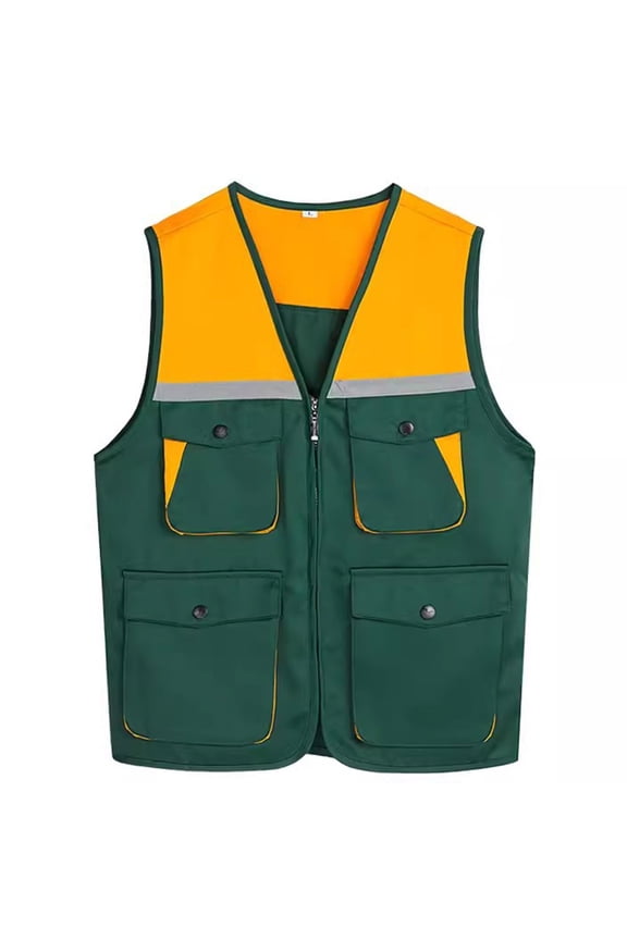 Safety Vests for Men & Women with Reflective Strips and Zipper, Color Block High Visibility Casual Lightweight Outdoor Fishing Work Travel Photo Cargo Vest Jacket with Multi Pockets