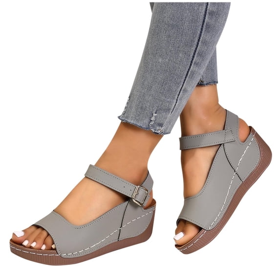 Miqool Sandals for Women Comfortable Wedge Platform Sandals Adjustable Ankle Strap Open Toe Casual Summer Walking Wedding Shoes