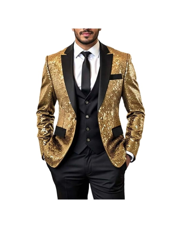 Sequin Blazer for Men's Peak Lapel Prom Wedding Party Shiny Suit Jacket Tuxedo
