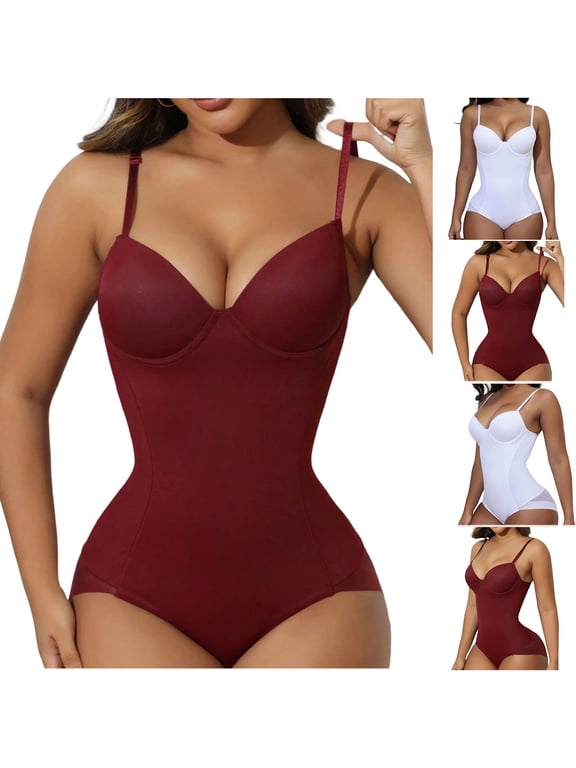 Spaghetti Strap Bodysuits for Women V Neck Sleeveless Cami Shapewear Push Up Body Shaper