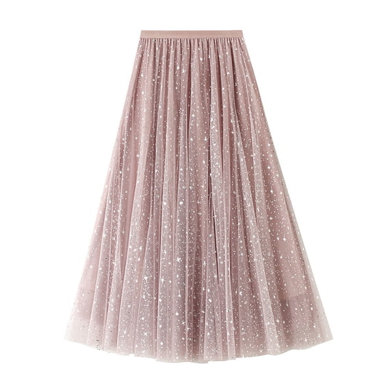 Miqool Sparkly Skirt for Women Casual Elastic High Waist Sequin Maxi Skirt Night Out Evening Party Cocktail Long Glitter Skirt