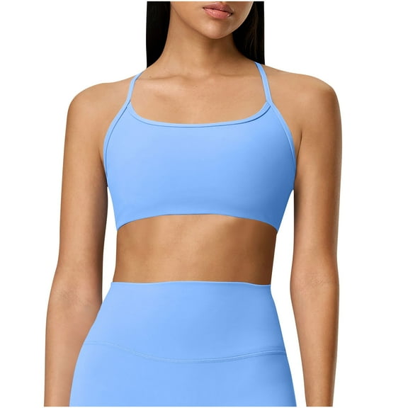 Miqool Sports Bra for Women Criss Cross Back Strappy Bras Medium Support Seamless Wireless Yoga Exercise Athletic Bras Cami Top