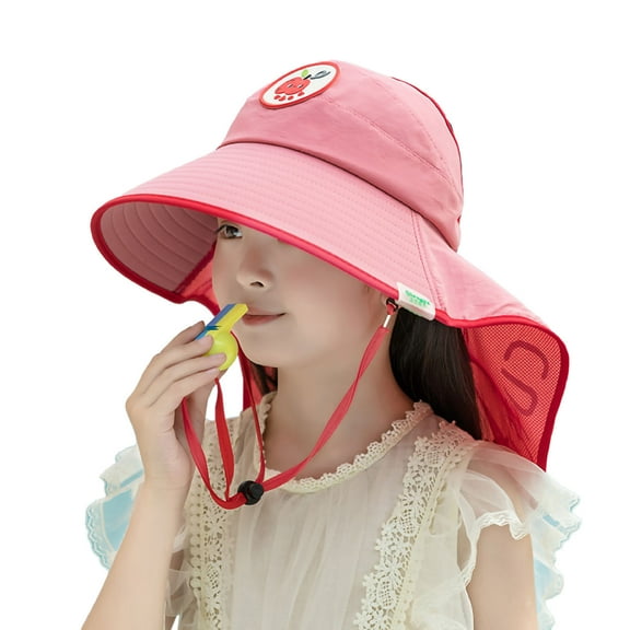 Miqool Sun Hats for Little/Big Kids UPF 50+ Breathable Wide Brim Bucket Hats Summer UV Protection Ponytail Beach Hat with Neck Flap