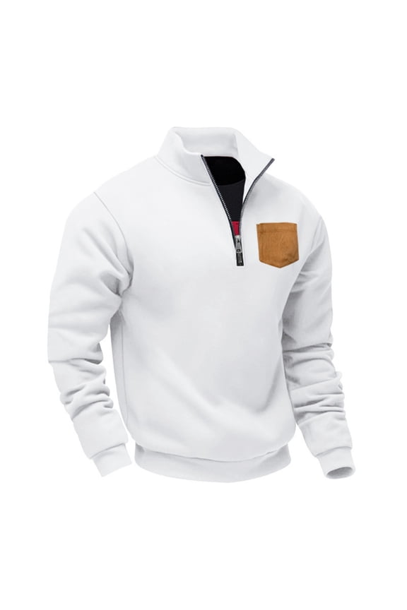 Sweatshirt for Men Quarter Zip Stand Collar Pullovers Front Pockets Fall Winter Pullover Basic Sweatshirts