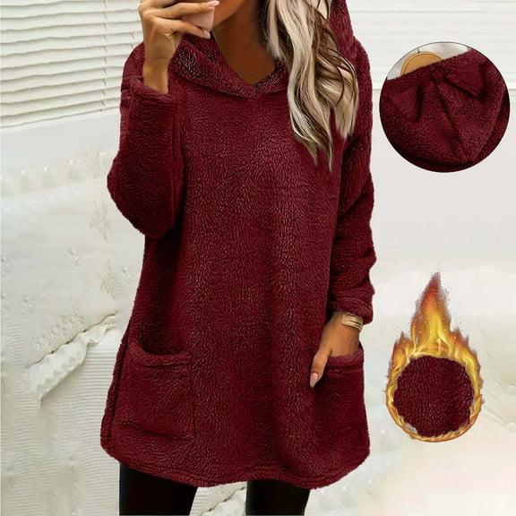 Miqool Sweatshirts for Women Sherpa Fleece Lined Cute Hoodie Pullovers Casual Fuzzy Pullover Winter Warm Tops
