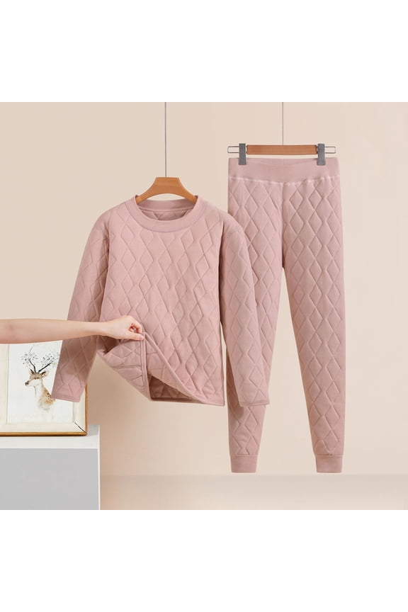 Thermal Underwear for Women Fleece Lined Base Layer Top Bottom Winter Clothes Solid Color Pajama Set Long Johns