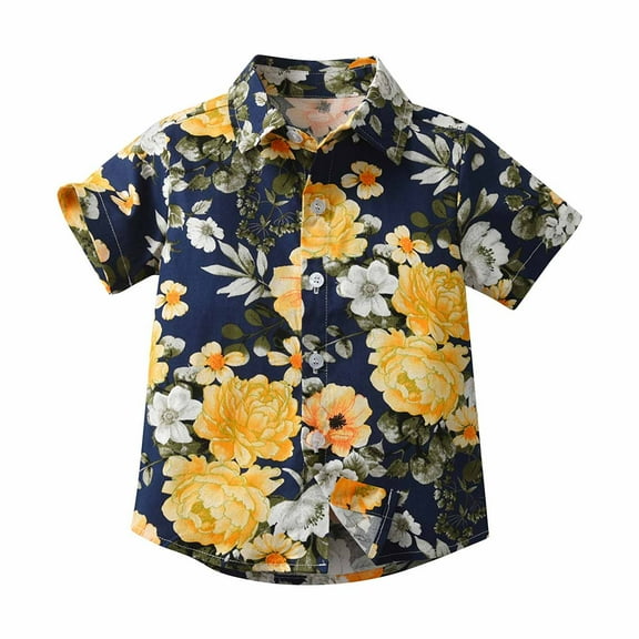 Miqool Toddler Baby Boys Girls Hawaiian Shirts Short Sleeve Button Down Shirt Summer Beach Vacation Tops for Infant Kids Aged 12M-9T