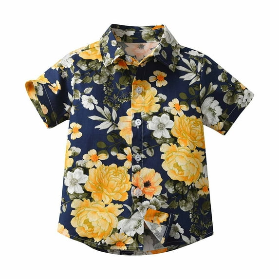 Miqool Toddler Baby Boys Girls Hawaiian Shirts Short Sleeve Button Down Shirt Summer Beach Vacation Tops for Infant Kids Aged 12M-9T